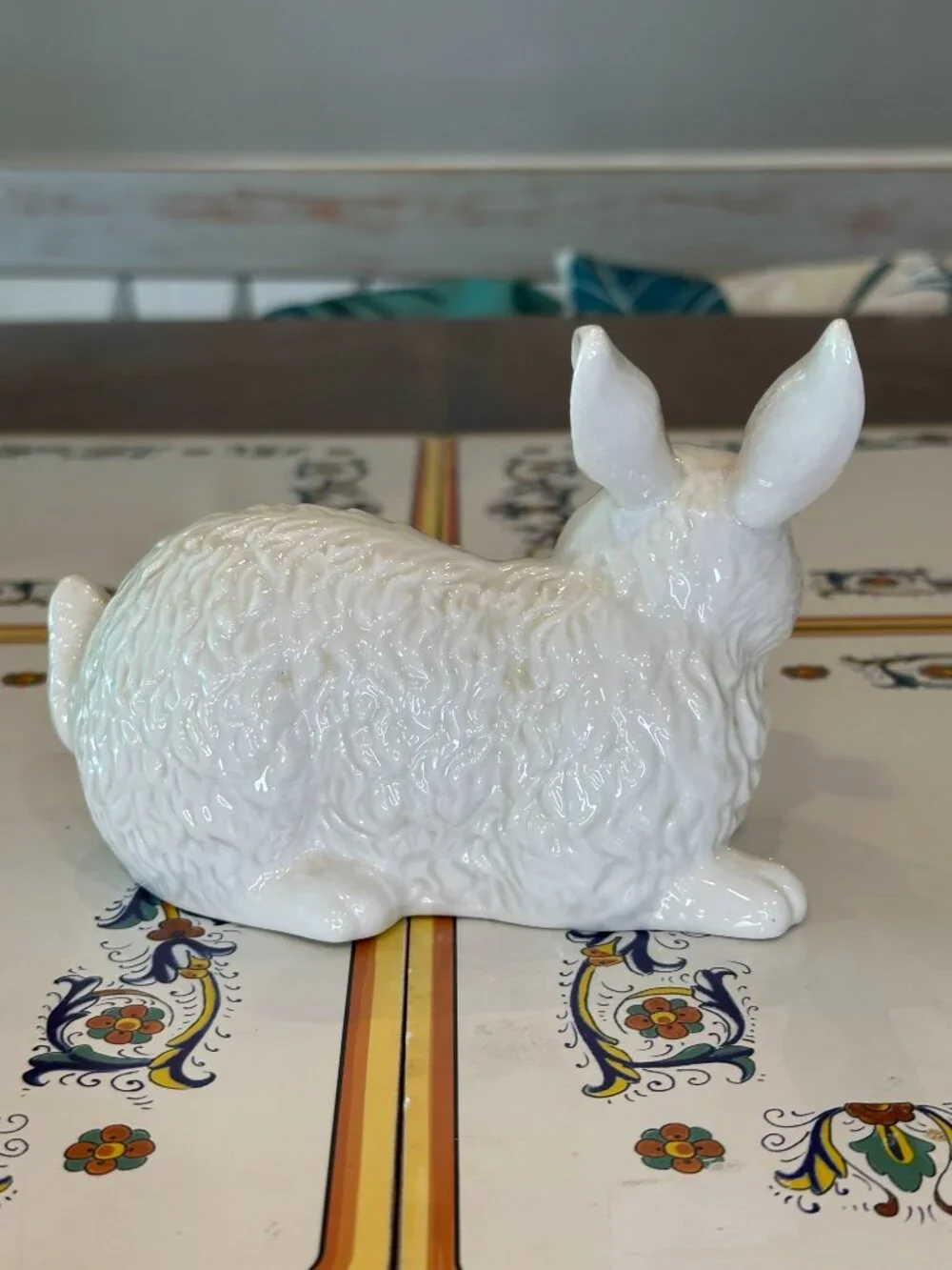 vintage white glazed ceramic rabbit figurine